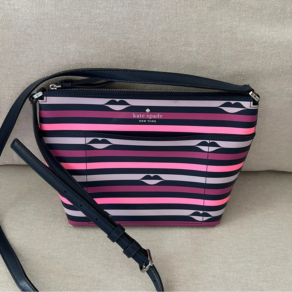 Women’s Kate Spade New York Patrice Lip Print Pink Striped Crossbody Bag Purse